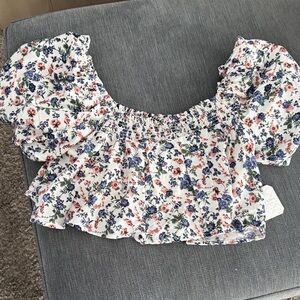 Altar'd State Floral Smocked Blouse - Blue, Pink, Green